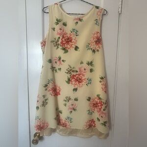 Scarlett Co, Vintage Yellow 90s Tank Dress w/ Pink Floral Accents Jr Size 11/12